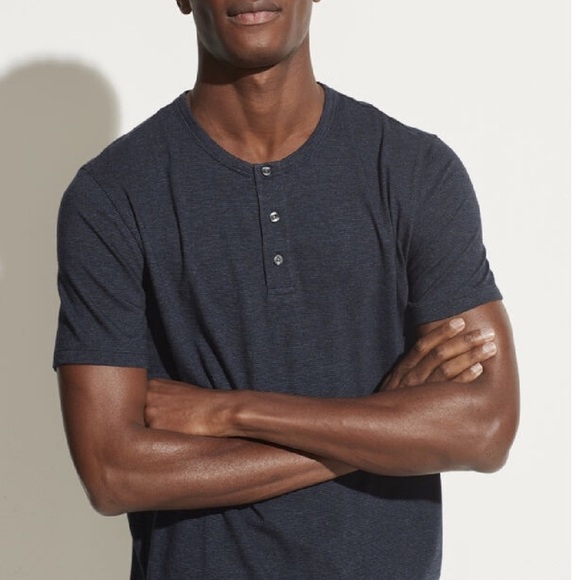 Vince Men’s Mini-Stripe Henley Tee | M Blue - Picture 1 of 9
